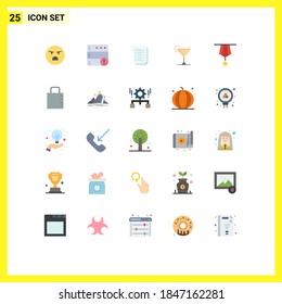 Pictogram Set of 25 Simple Flat Colors of medal; decoration; to do list; badge; juice Editable Vector Design Elements