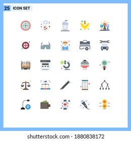 Pictogram Set of 25 Simple Flat Colors of podium; winners; wedding; full; arrow Editable Vector Design Elements