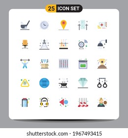Pictogram Set of 25 Simple Flat Colors of reflection; grooming; navigation; dresser; gear Editable Vector Design Elements