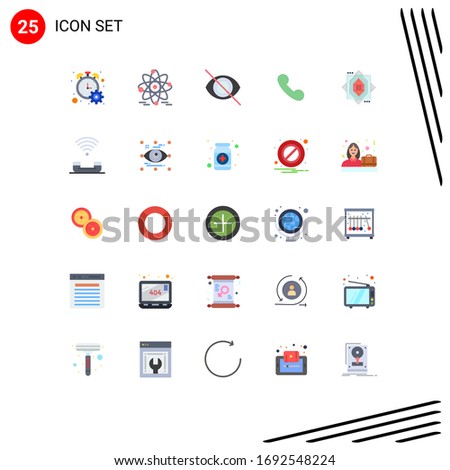 Pictogram Set of 25 Simple Flat Colors of device; forming; eye; core; telephone Editable Vector Design Elements