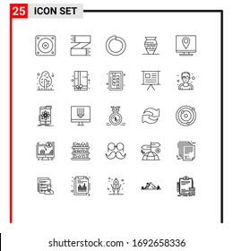 Piktogramm-Set mit 25 einfachen Kontaktlinien; Griechenland; Bolzen; Glas; altertümliche Vektorillustration-Design-Elemente