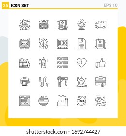 Pictogram Set of 25 Simple Lines of bus; baked; health; muffins; cake Editable Vector Design Elements
