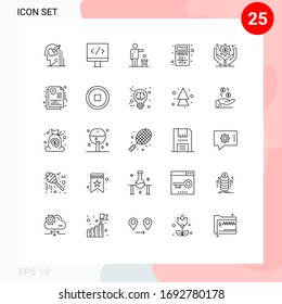 Pictogram Set of 25 Simple Lines of interaction; apps; bad; app; thought Editable Vector Design Elements