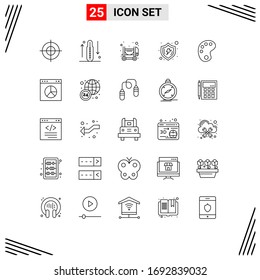 Conjunto de pictogramas de 25 líneas simples de dibujo; escudo; aumento; seguridad; proteger elementos de diseño de vectores editables