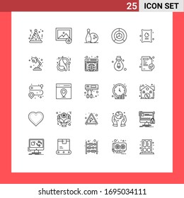 Juego de pictogramas de 25 líneas simples de manzana; agricultura; tazones; embalaje; elementos de diseño de vectores editables de gráficos