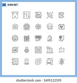 Pictogram Set of 25 Simple Lines of document; share; vector; planet; global Editable Vector Design Elements