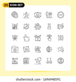 Pictogram Set of 25 Simple Lines of package; ui; communication; minus; mail Editable Vector Design Elements