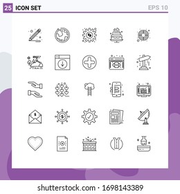 Pictogram Set of 25 Simple Lines of target; arrow; online; focus; heart Editable Vector Design Elements