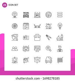 Pictogram Set of 25 Simple Lines of list; creative; laptop; circle; bulb Editable Vector Design Elements