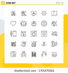 Pictogram Set of 25 Simple Lines of breakfast; sun; heart; science; biology Editable Vector Design Elements