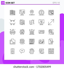 Pictogram Set of 25 Simple Lines of track; media; sport; control; navigation Editable Vector Design Elements