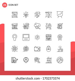 Conjunto de pictogramas de 25 líneas simples de rendimiento; presentación; mardi gras; gráfico; ahorro de dinero Elementos de diseño de vectores editables