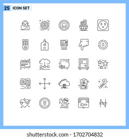 Pictogram Set of 25 Simple Lines of socket; sustainable; earphone; business; global organization Editable Vector Design Elements