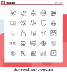 Pictogram Set of 25 Simple Lines of copy; book; love; resume; forward Editable Vector Design Elements