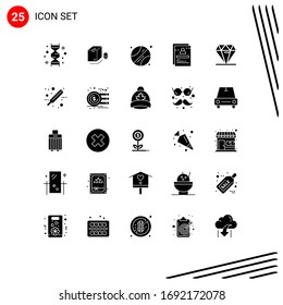 Pictogram Set of 25 Simple Solid Glyphs of diamond; student; bundle; staff; page Editable Vector Design Elements
