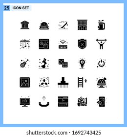 Pictogram Set of 25 Simple Solid Glyphs of shop front; house; sweets; buildings; skate board Editable Vector Design Elements