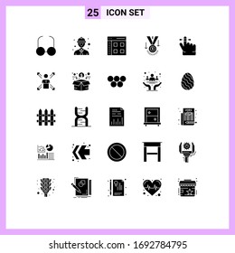 Pictogram Set of 25 Simple Solid Glyphs of keep; trophy; interface; winner; medal Editable Vector Design Elements