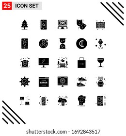 Pictogram Set of 25 Simple Solid Glyphs of cassette; theater; application; persona; acting Editable Vector Design Elements