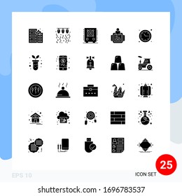Pictogram Set of 25 Simple Solid Glyphs of technology; man; love; hand watch; party Editable Vector Design Elements