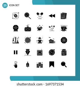 Pictogram Set of 25 Simple Solid Glyphs of cam; paper; medical; newspaper; rewind Editable Vector Design Elements