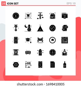 Pictogram Set of 25 Simple Solid Glyphs of recycle; leaf; process; eco; loudspeaker Editable Vector Design Elements