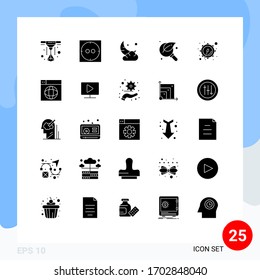 Pictogram Set of 25 Simple Solid Glyphs of web; drum; new; corps; magnifier Editable Vector Design Elements