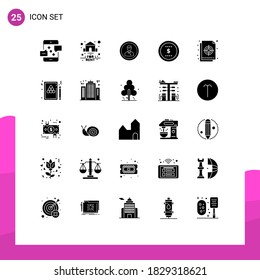 Pictogram Set of 25 Simple Solid Glyphs of coin; user; rent; profile; man Editable Vector Design Elements