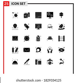 Pictogram Set of 25 Simple Solid Glyphs of china; setting; sweet; screen; gear Editable Vector Design Elements