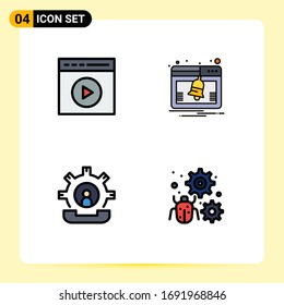 Pictogram Set of 4 Simple Filledline Flat Colors of audio play; communication; video play; activity; help Editable Vector Design Elements