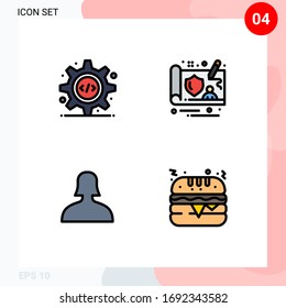 Pictogram Set of 4 Simple Filledline Flat Colors of html; woman; gear; gdpr; food Editable Vector Design Elements