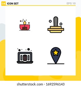 Pictogram Set of 4 Simple Filledline Flat Colors of candle; laptop; lighter; finance; geo Editable Vector Design Elements