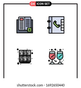 Conjunto de Pictogramas de 4 colores planos de línea llena simples de libro; casillero; aprendizaje; teléfono; elementos de diseño de vectores editables de escuela
