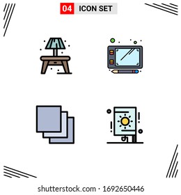 Pictogram Set of 4 Simple Filledline Flat Colors of home; celebration; pen; cascade; fireworks Editable Vector Design Elements