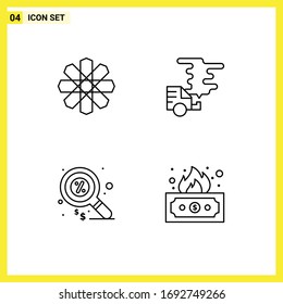 Pictogram Set of 4 Simple Filledline Flat Colors of flower; duty; geography; emission; marketing Editable Vector Design Elements