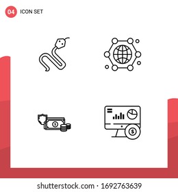 Pictogram Set of 4 Simple Filledline Flat Colors of animal; dollar; king; globe; coins Editable Vector Design Elements