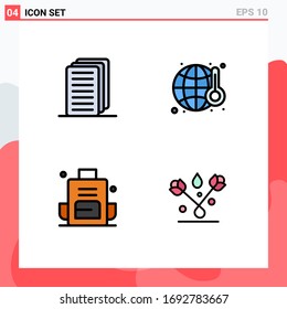 Pictogram Set of 4 Simple Filledline Flat Colors of business; bag; gas; world; school bag Editable Vector Design Elements