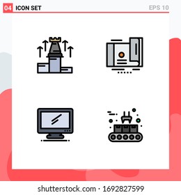 Pictogram Set of 4 Simple Filledline Flat Colors of strategy; computer; chess; coupon; device Editable Vector Design Elements