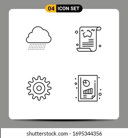 Conjunto de Pictogramas de 4 sencillos colores planos de lluvia cielo; engranaje; muelle; artículo; elementos de diseño de vectores editables de rueda