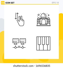 Pictogram Set of 4 Simple Filledline Flat Colors of finger; computer; up; mahal; server Editable Vector Design Elements