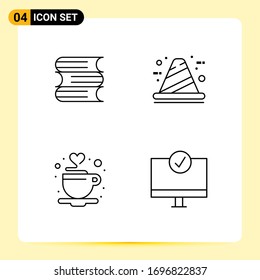 Pictogram Set of 4 Simple Filledline Flat Colors of document; cup; architecture; construction; tea Editable Vector Design Elements