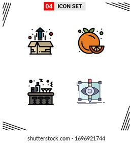 Piktogramm-Set mit 4 einfachen, flachen Kästchen; orange; Pflanze; Lebensmittel; Bearbeitbare Design-Elemente für Vektorillustrationen