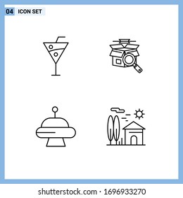 Pictogram Set of 4 Simple Filledline Flat Colors of beach; space; drinks; online search; estate Editable Vector Design Elements
