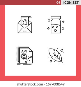 Pictogram Set of 4 Simple Filledline Flat Colors of bug; health; email; threat; medical Editable Vector Design Elements