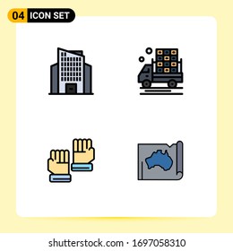 Pictogram Set of 4 Simple Filledline Flat Colors of building; goalkeeper; agriculture; truck; australia Editable Vector Design Elements