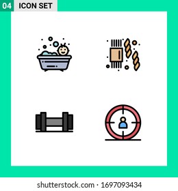 Piktogramm-Set mit 4 einfachen, flachen Säuglingsfarben; seo; Dusche; Teigwaren; Design-Elemente für benutzerdefinierbare Vektorillustrationen