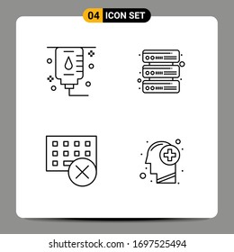 Pictogram Set of 4 Simple Filledline Flat Colors of healthcare; hardware; database; computers; head Editable Vector Design Elements