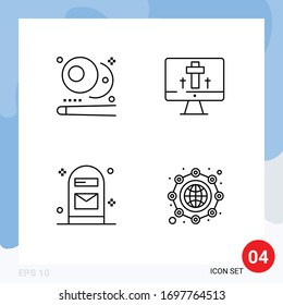 Pictogram Set of 4 Simple Filledline Flat Colors of billiards; letter; sports; easter; post Editable Vector Design Elements