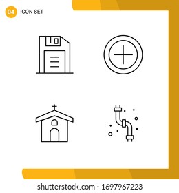 Pictogram Set of 4 Simple Filledline Flat Colors of floppy disk; cross; finance; church; mechanical Editable Vector Design Elements