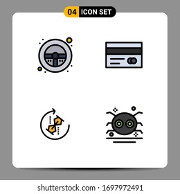 Pictogram Set of 4 Simple Filledline Flat Colors of helm; repeat; wheel; credit; puzzle Editable Vector Design Elements