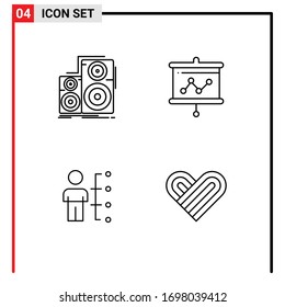 Pictogram Set of 4 Simple Filledline Flat Colors of audio; skills; speaker; graph; employee Editable Vector Design Elements